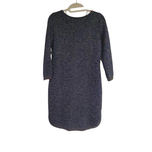 Women's LOFT Gray & Blue Animal Print Knee Length Sweater Dress | Size Petite S - Picture 2 of 8